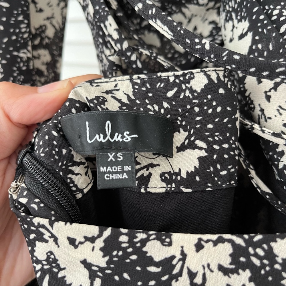 Lulus Found Your Bliss Black Print Long Sleeve Lace Up Midi Dress - Picture 4 of 6